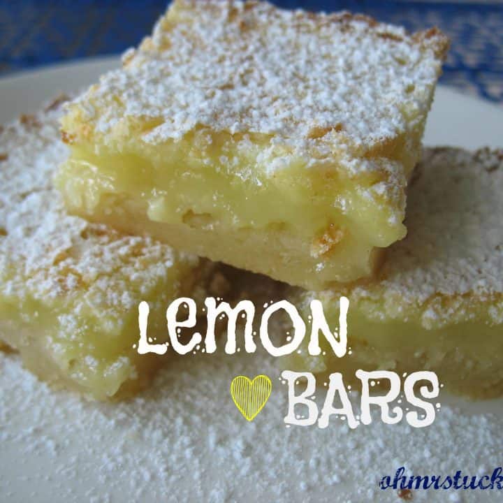 stacked cut leman bars dusted with powder sugar