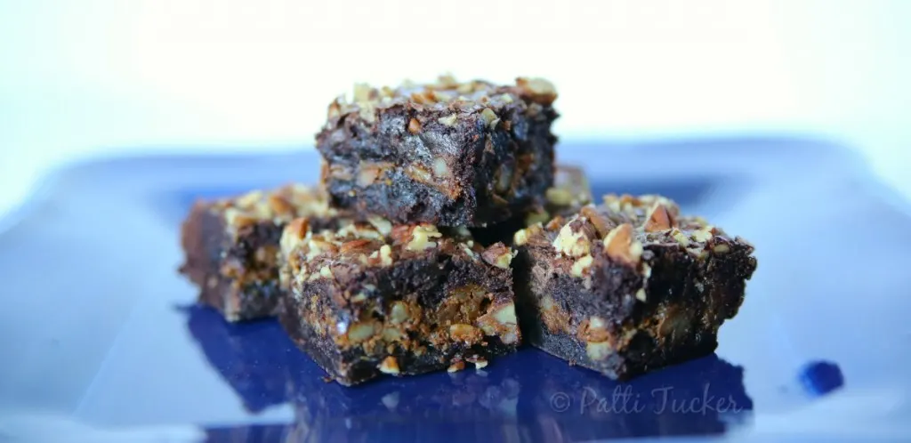 Caramel-Filled Double Chocoalte Brwonies with Toasted Pecans