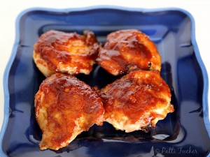 Oven Roasted BBQ Chicken on a blue plate