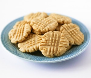 Natural Peanut Butter Peanut Butter Cookies on a blue plate