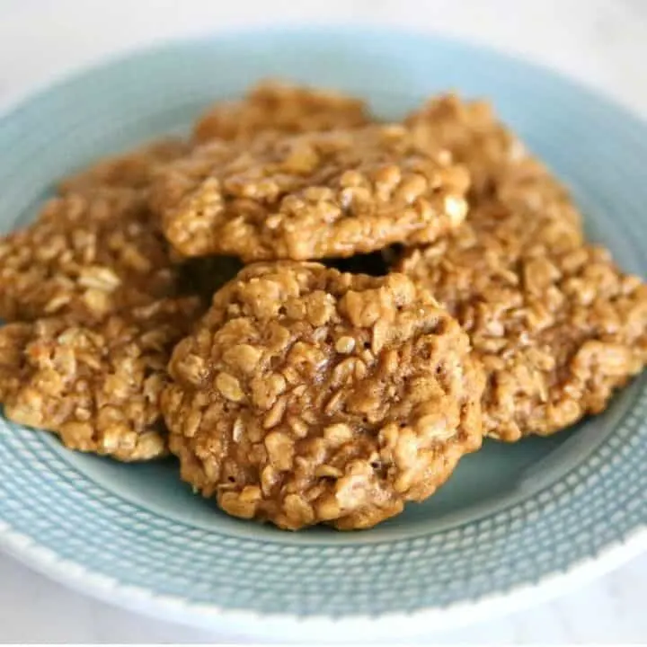 coconut sugar oatmeal cookies on a blue plate