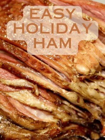 Holiday ham on plate with graphic text box