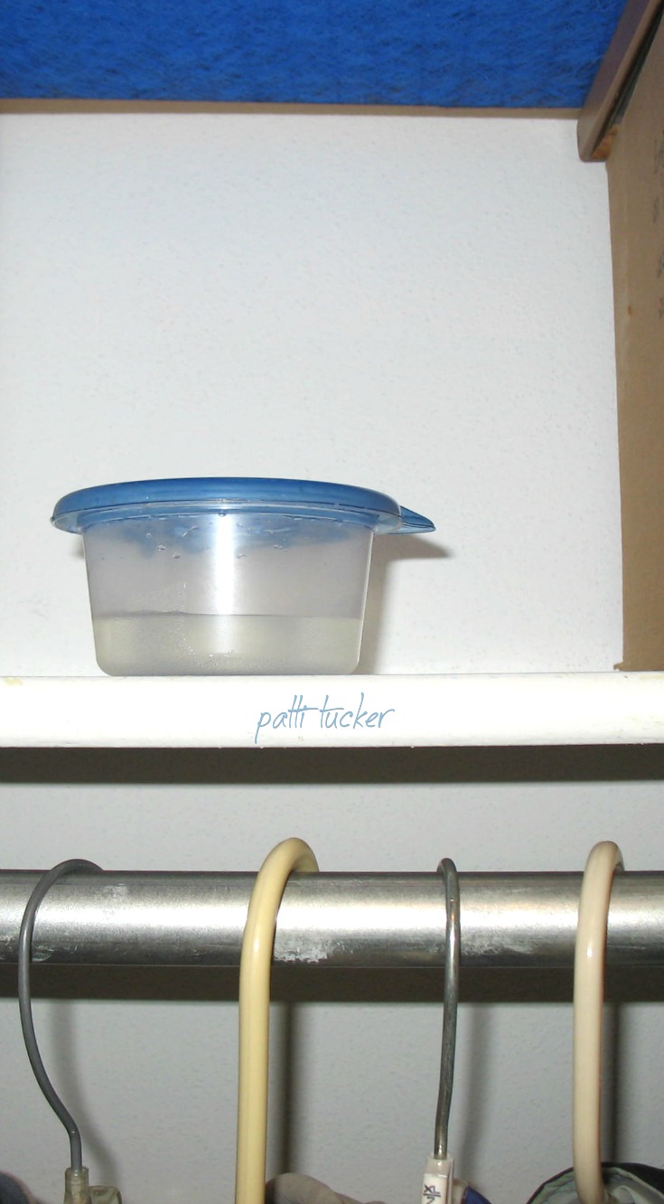 vinegar in a plastic bowl in closet