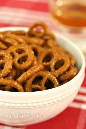 pretzels in a white bowl