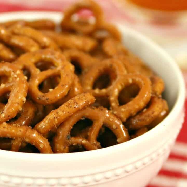 pretzels in a white bowl