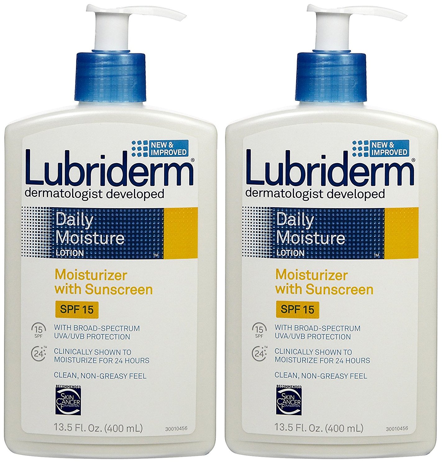 two bottles lubridem sunscreen lotion