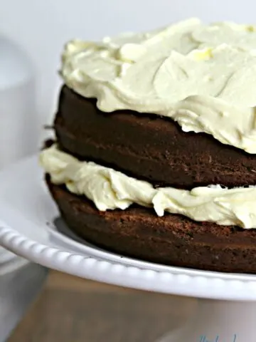 two layer cake on a stand