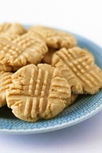 Natural Peanut Butter Cookies on a blue plate