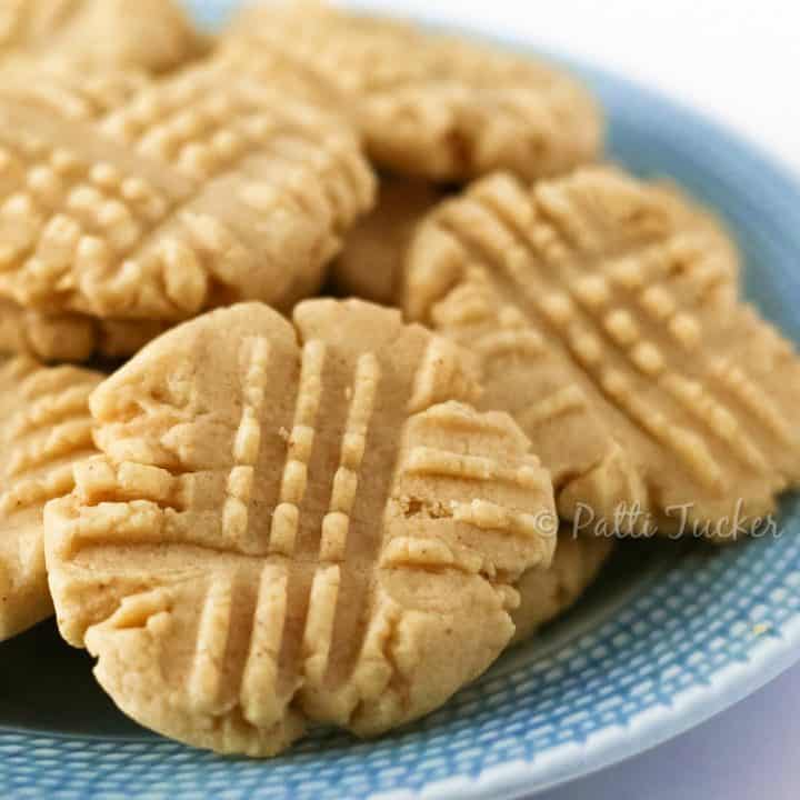 Natural Peanut Butter Cookies on a blue plate