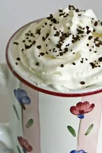hot chocolate in a mug with whipped cream