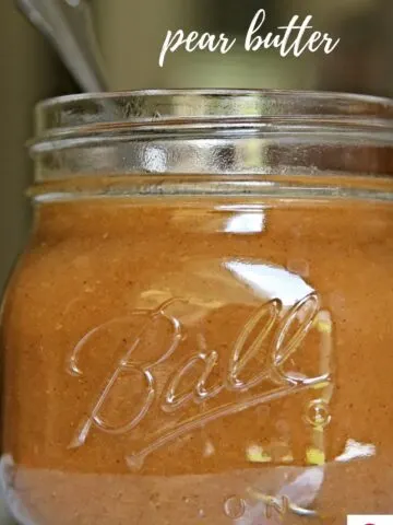 pear butter in glass ball jar