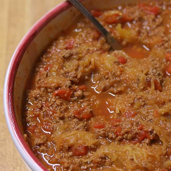 Simple Spaghetti Squash Dinner with meat sauce