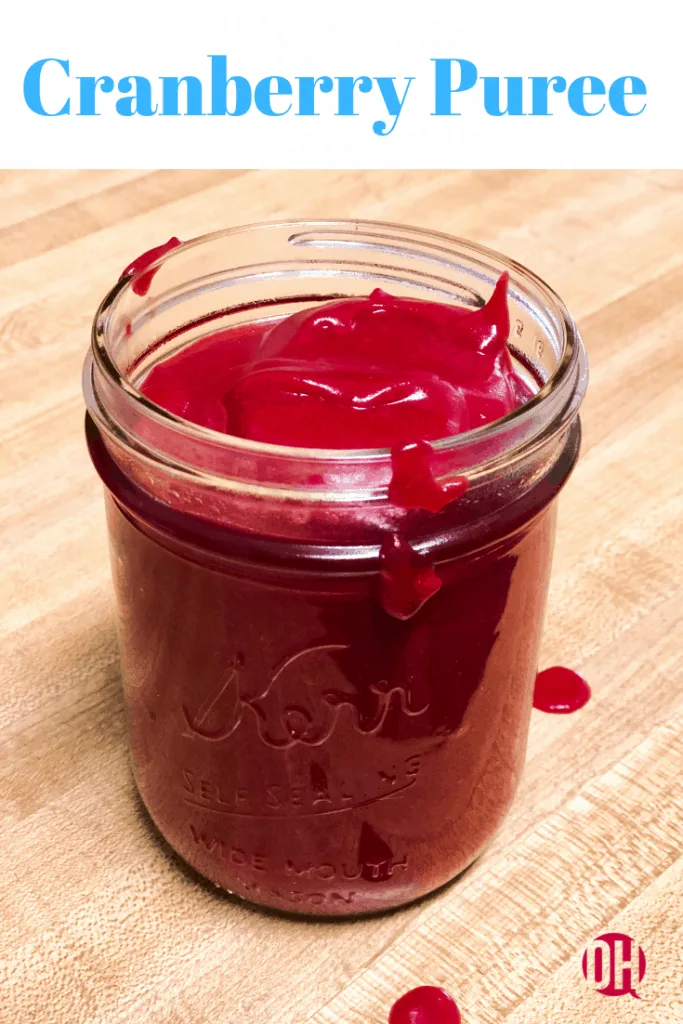 cranberry puree in an open mason jar