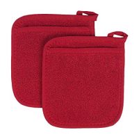 Ritz Royale Collection 100% Cotton Terry Cloth Pocket Mitt Set, Dual-Function Hot Pad/Pot Holder, 2-Piece, Paprika Red