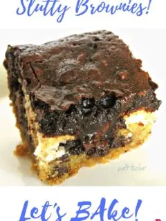 slice of slutty brownie with graphic text