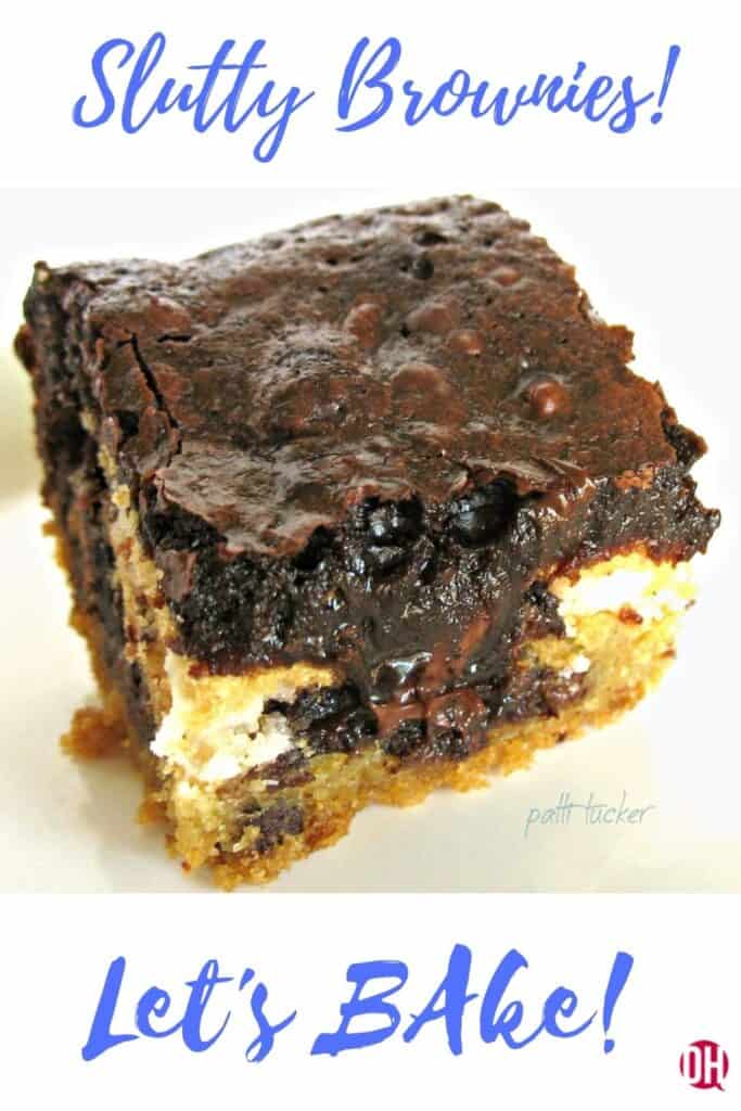 slice of slutty brownie with graphic text