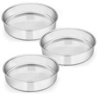 9½ Inch Cake Pan Set of 3, E-Far Stainless Steel Round Cake Baking Pans, Non-Toxic & Healthy, Mirror Finish & Dishwasher Safe