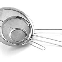 K BASIX Fine Mesh Stainless Steel Strainer Set of 3 - Large, Medium & Small Size - Ideal to Strain Pasta Noodles, Quinoa, Cocktails, Tea, Sift & Sieve Flour & Powdered Sugar - Free EBook