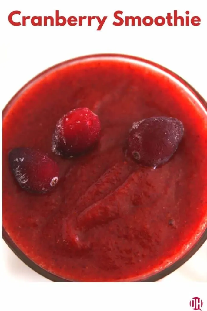 top view of cranberry smoothie in glass