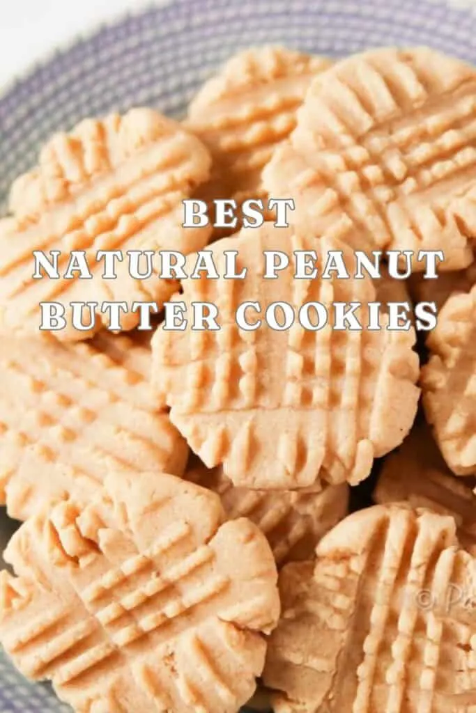 peanut butter cookies on a pale blue plate with text overlay