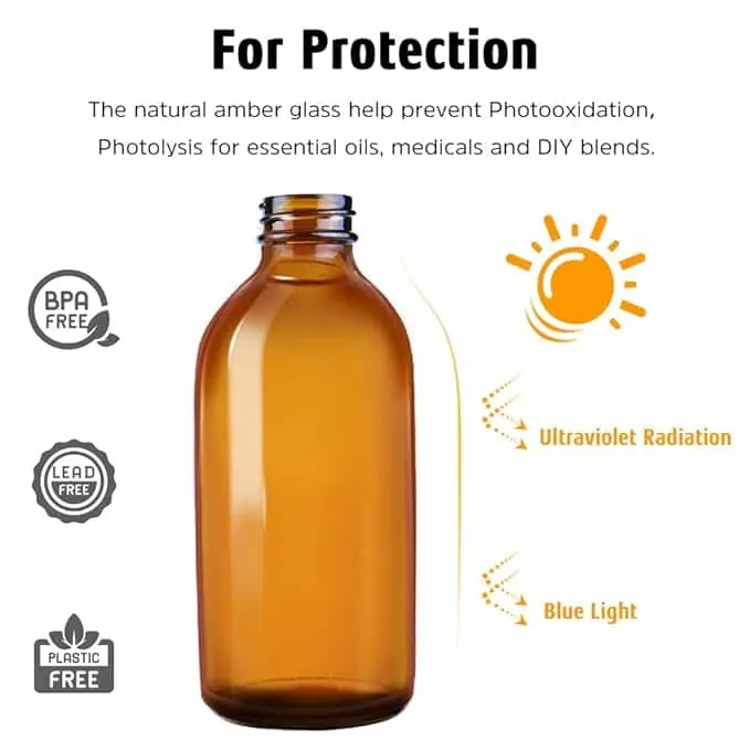 amber bottle graphic with uses in text